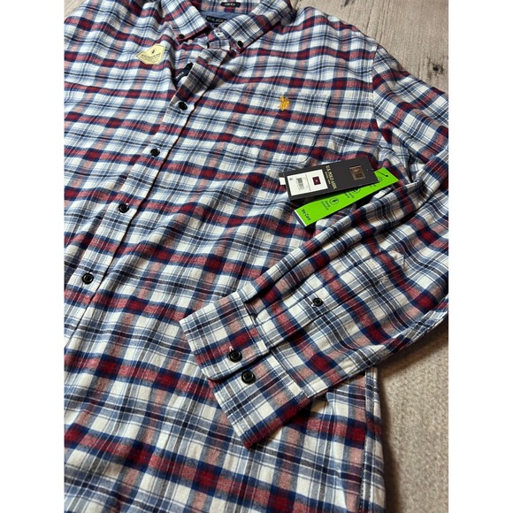 U.S. Polo Assn. Button Down Shirt Mens 2XL White Red Blue Plaid Stretch - Picture 2 of 9